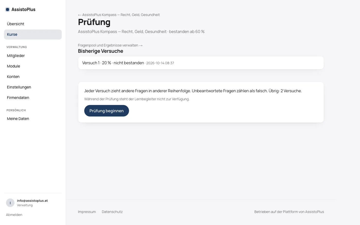 Prüfung ablegen: Fragen, Zeit, Versuche