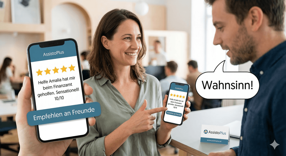 Frau empfiehlt AssistoPlus an einen Freund